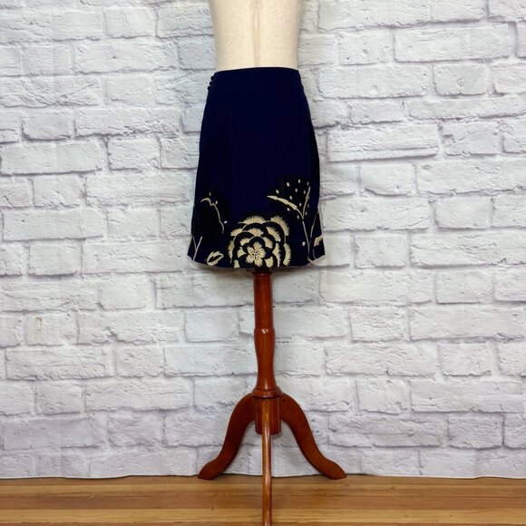Anthropologie Floreat Sufi Navy Blue Cotton Floral Embroidered Skirt - Picture 2 of 9